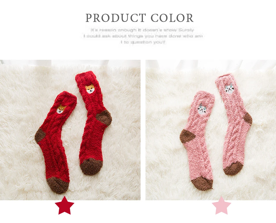 2019 Winter New Embroidered Animal Puppies Cat Lady Floor Sock Thick Section Warm Home Coral Velvet Ladies Socks Wholesale (5)