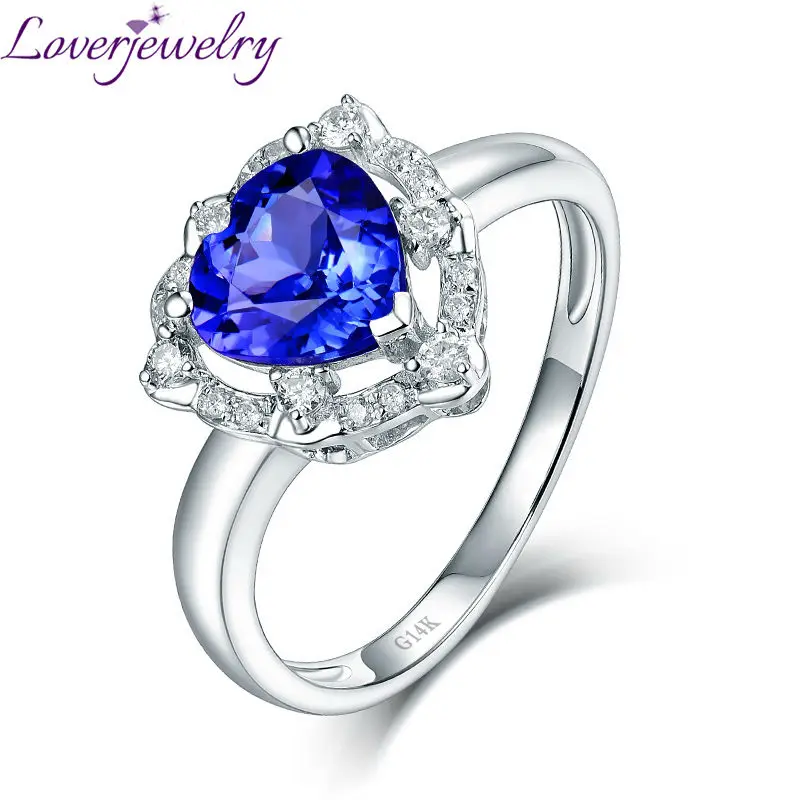 LOVERJEWELRY Solid 14Kt White Gold 1.23ct Blue Tanzanite Wedding Ring Real Halo Diamond Natural Gemstone for Wife цена LOVERJEWELRY Solid 14Kt White Gold 1.23ct Blue Tanzanite Wedding Ring Real Halo Diamond Natural Gemstone for Wife цены онлайн