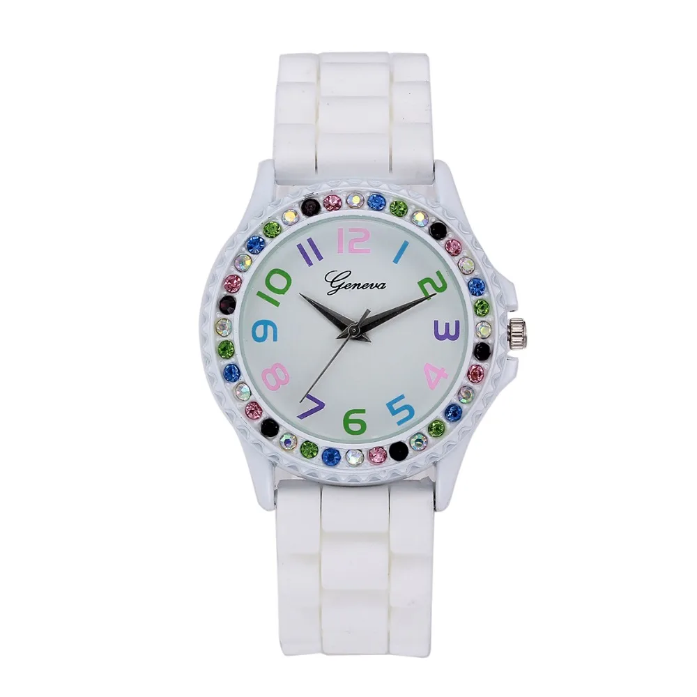 

100pcs/lot big clearance sale silicone lady jelly watch geneva colourful crystal luxury brand watch fashion dress woman watch
