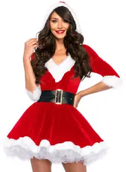 Новогодние товары Новинки для женщин Красный v-образным вырезом с капюшоном Санта Клаус кристалл бархат этап платье для сцены до