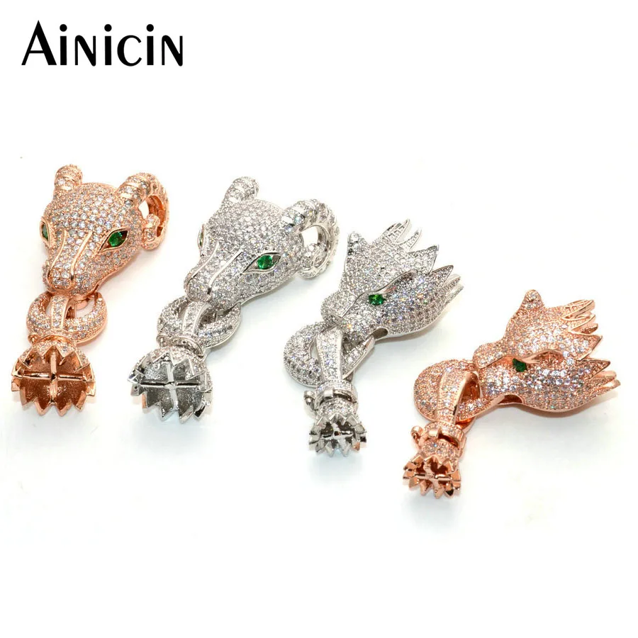 Full Zircon Setting Leopard Goat Head Clasp Connectors For Necklace Bracelet Luxury Fine 