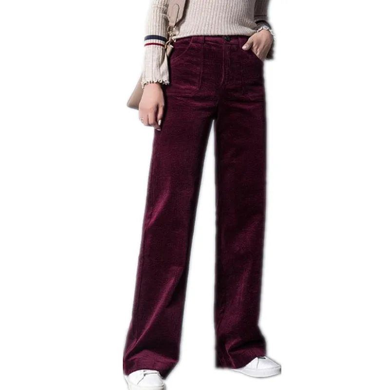 2018New Corduroy Autumn Spring Women Pants Female Wide Leg