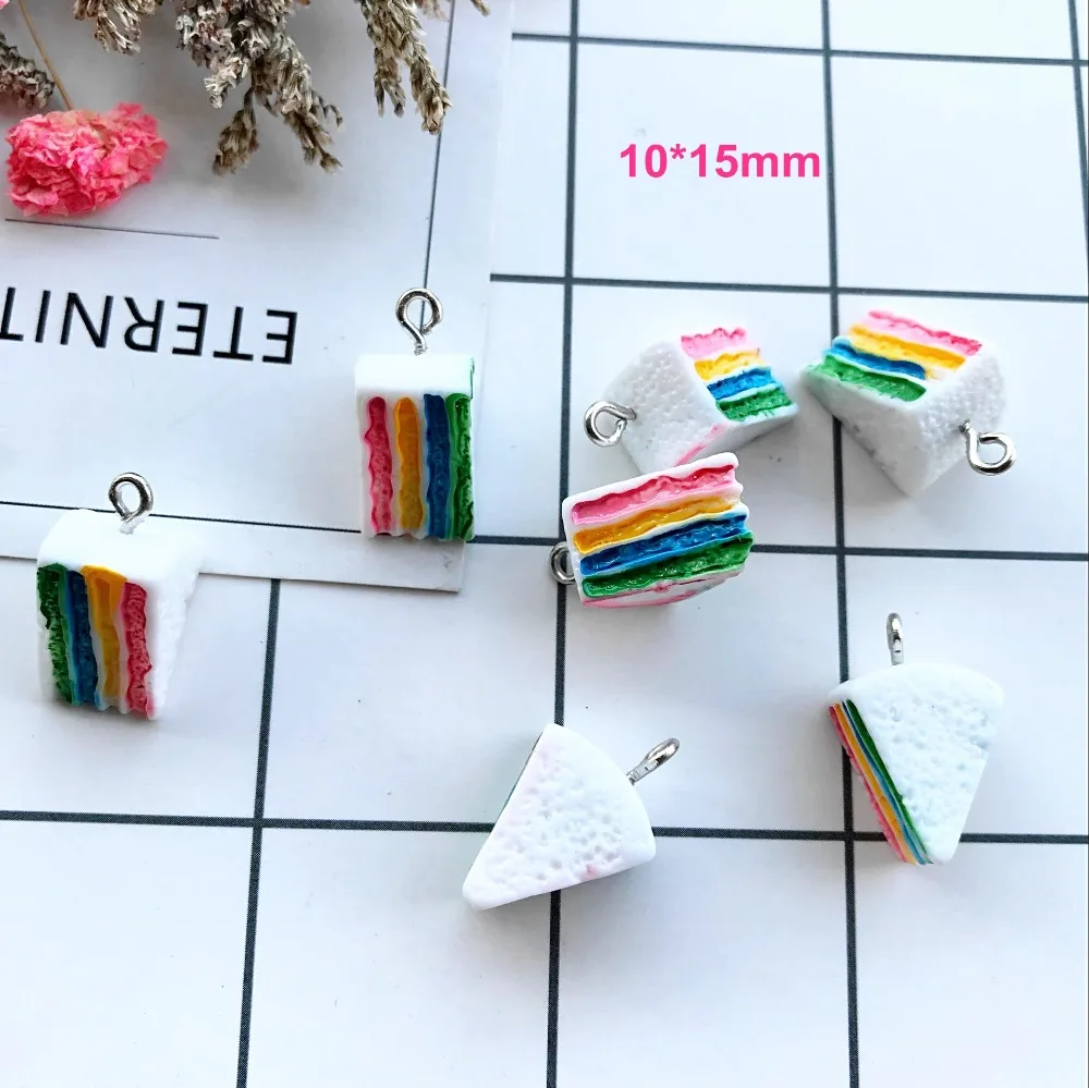 

Flat back resin Rainbow triangle cake earring charms resin necklace pendant keychain charms for Christmas DIY decoration