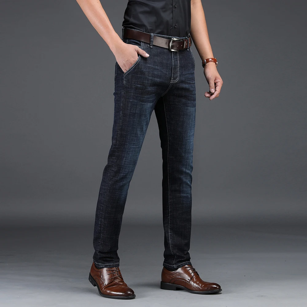 NIGRITY 2019 Men Jeans Business Casual Straight Slim Fit Blue Jeans Stretch Denim Pants Trousers Classic Big Size 29-42