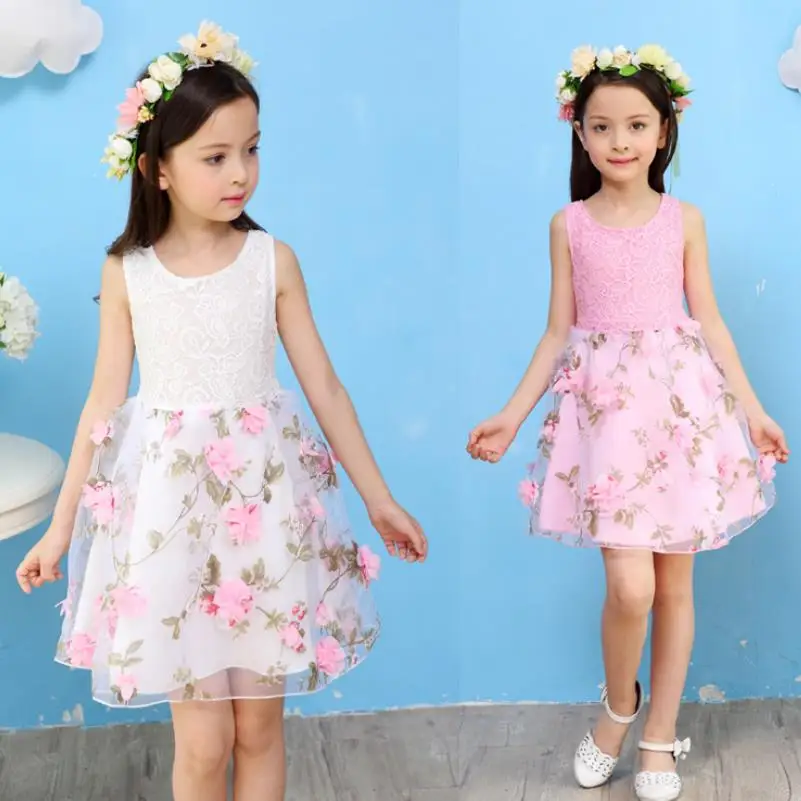 

2019 Kids Girls Flower Dress Children Girl Voile Birthday Party Dress Baby Fancy Princess Fashion Lace Dress3-10 Years
