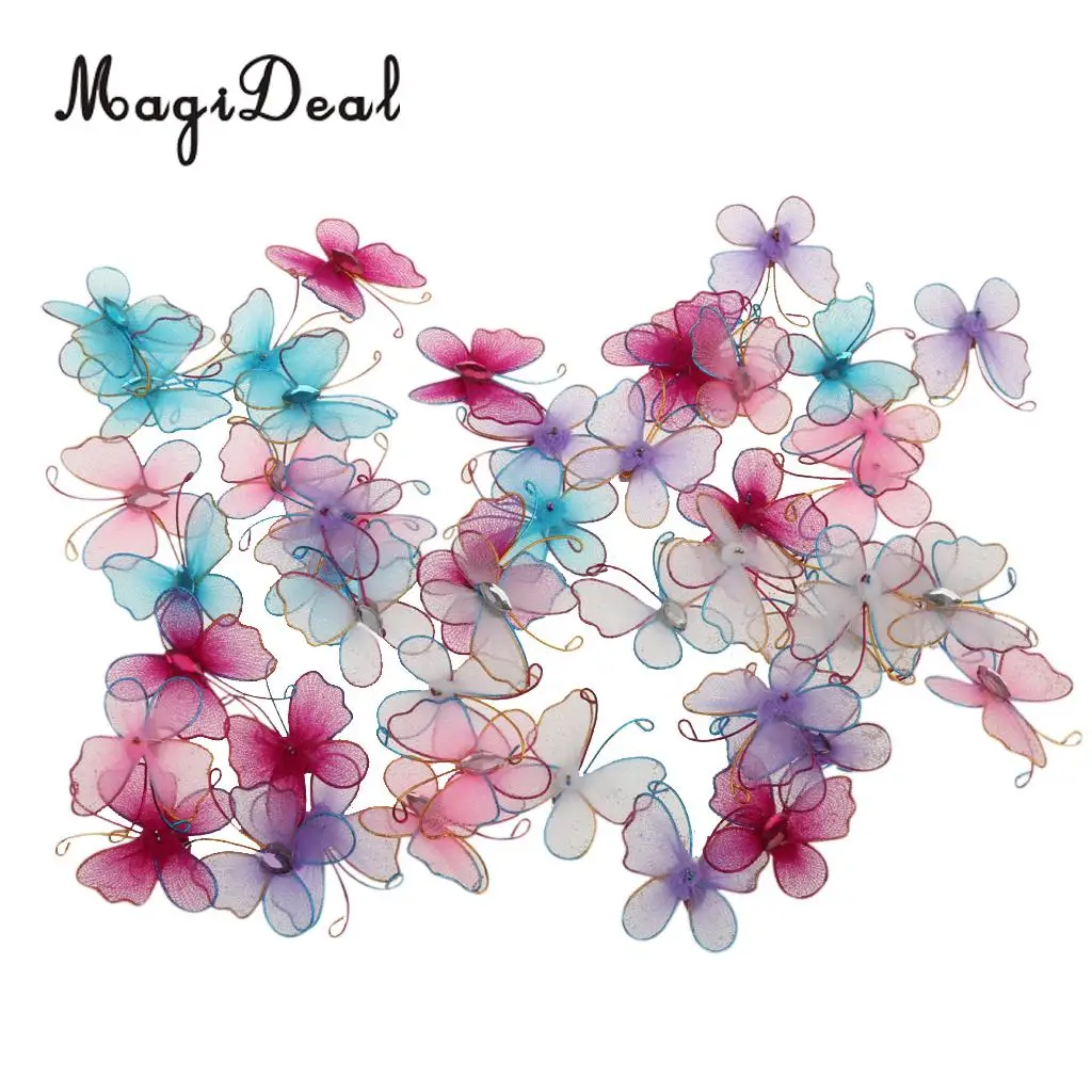 MagiDeal 50 pcs Stocking Butterflies for Wedding Party Holiday Home Decoration Scrapbooking Sewing DIY Crafts Mixed Color 3.5cm