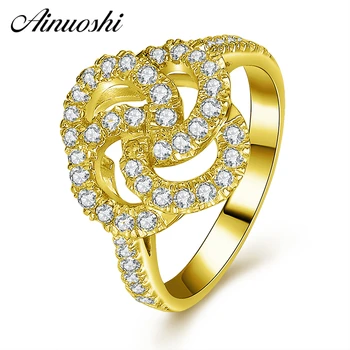 

AINUOSHI Fashion Flower Cluster Ring 14K Solid Yellow Gold Pave Setting SONA Diamond Wedding Engagement Jewelry Gift for Women
