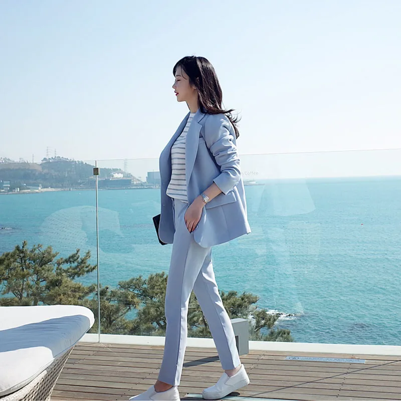 Work Pants Suits 2 Piece Sets Office Lady Suits Women Outfits Spring 