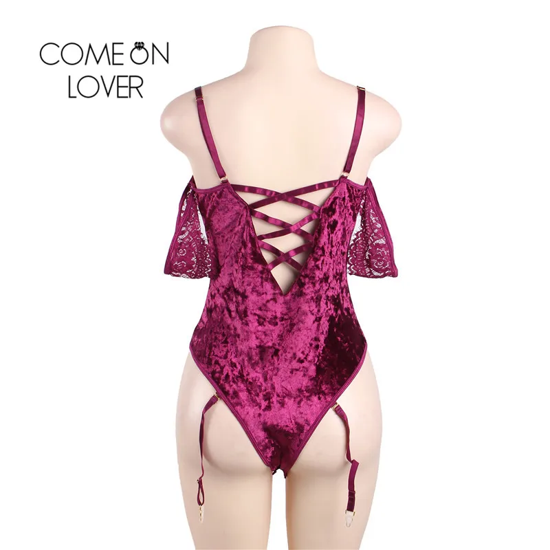 Comeonlover Body suits For Women Bodysuit Off Shoulder Lace Sleeves Body Feminino Plus Size 5XL Top Velvet Bodysuit RI80604 Comeonlover Body suits For Women Bodysuit Off Shoulder Lace Sleeves Body Feminino Plus Size 5XL Top Velvet Bodysuit RI80604