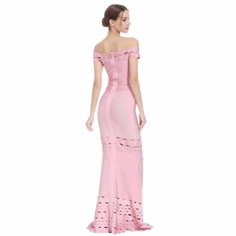 Новое поступление модное вечернее длинное знаменитое розовое черное белое с коротким рукавом женское Макси Бандажное платье жаккард Vestidos Festa