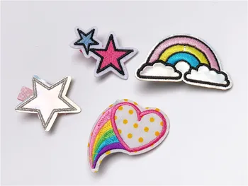 

Retail 4in1 Fashion Cute Laser Leather Star Hairpins Glossy Rainbow Heart Hair Clips Princess Headwear Hair Accessories