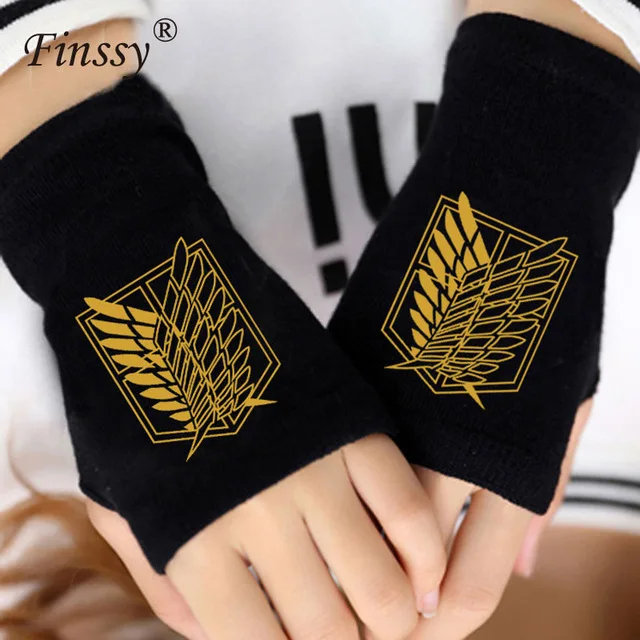 Модные Аниме Косплей теплые митенки вязаные перчатки Атака Титанов Наруто Uchiha Саске логотип
