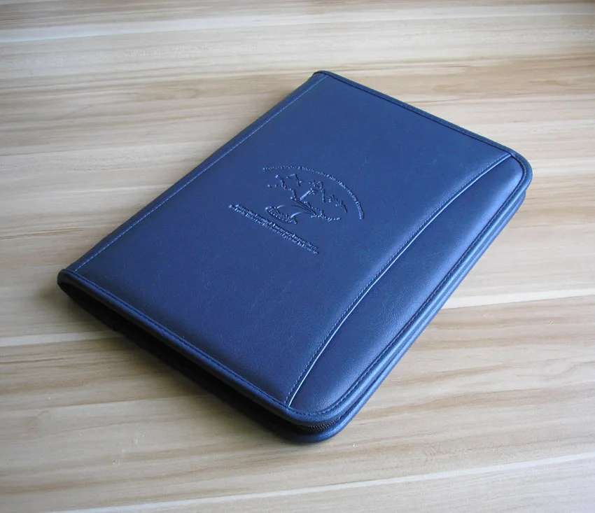 Синий A4 кожаный Padfolio Портфолио для документов сумка менеджера Папка с zipepr блокнот офисные принадлежности канцелярские аксессуары 1176 - Цвет: Синий