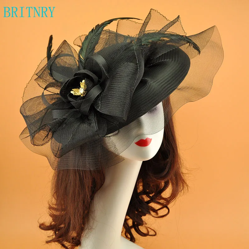 Hot Britnry New Arrivals Vintage Wedding Hat Feathers With Britnry New Arrivals Vintage Wedding Hat Feathers With Flower Black Royal Blue Birdal Hats Accessories For Hair