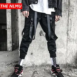 Мужские брюки-шаровары с эластичным поясом и карманами, уличная мужская одежда в стиле панк, хип-хоп, повседневные брюки с лентами