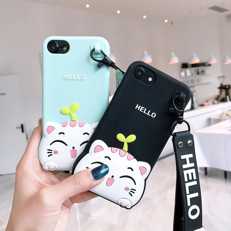 Модный 3D чехол для телефона Cartooon Hello Cat iPhone 6 7 8 Plus X 5 5SE Мягкая силиконовая задняя