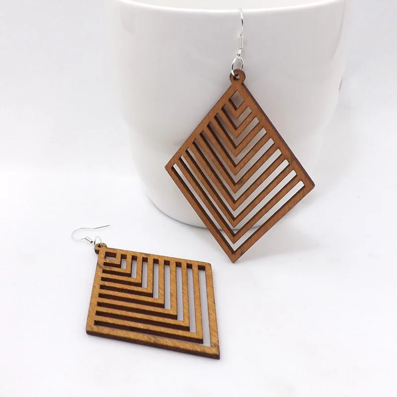 Buy2Get1Free1PairGoodQualityWoodEarringsOrganicbrownHollowAfricanWomanWoodenBrincosPendant52x7cm2x28
