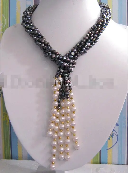 

Free Shipping >>Wonderful!45" 3 strands Natural White&Black FW Pearl Necklace Good Gift