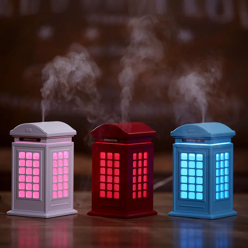 

Portable USB Mini Humidifier Aroma Diffuser Creative Telephone Booth Design LED Night Light Ultrasonic Air Humidifier for Car