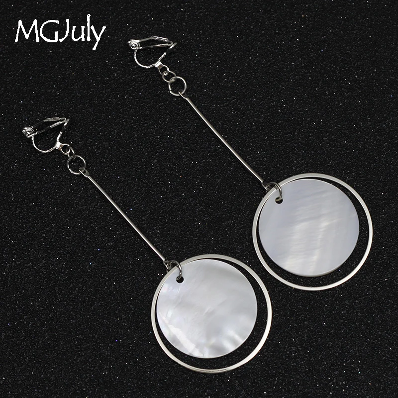 

Round Metal Shell Earrings Non Pierced Ear Clips Geometry Round Clip Earring Without Piercing Long Earring Women Jewelry CE113