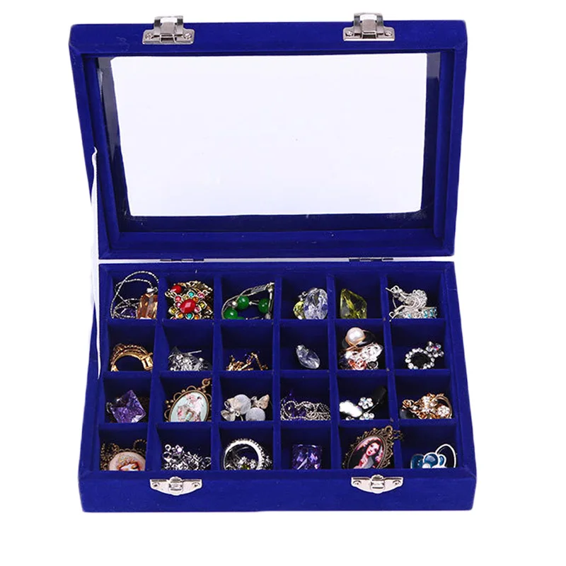 Вельветовая шкатулка для ювелирных изделий с 24 отделениями 1 шт.|jewelery storage|case