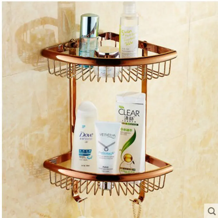 

Rose gold Corner shelf ,copper bathroom triangle basket two layer ,bathroom hardware accessories,electroplated surface finishing