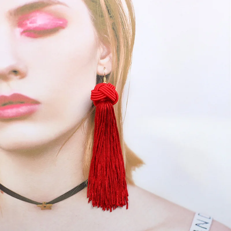 

New bohemian style long earrings with tassels Multi-colored earrings Handmade Chinese buckle women's accessories gift wholesale