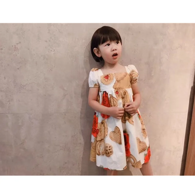 

June 2th High Quality Baby Girls Princess Dress Summer Biscuits Rose floral Pattern girl beach floral dresses