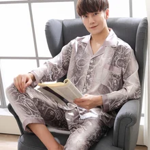 Новое поступление Для мужчин пижамы наборы с длинным рукавом плюс Размеры L-3XL Шелковая пижама для женщин домашняя одежда для сна