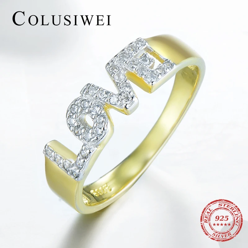 

New Arrival 925 Sterling Silver Rings Romantic LOVE Letters Twinkling CZ Crystal Zircon Stone Stars Jewelry for Women Nice Gift