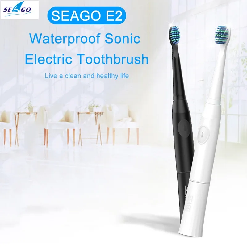 

Seago E2 Sonic Electric Toothbrush Rotation Type Battery Powered Adult Timer Ultrasonic Brush with 2pcs Replacement Heads