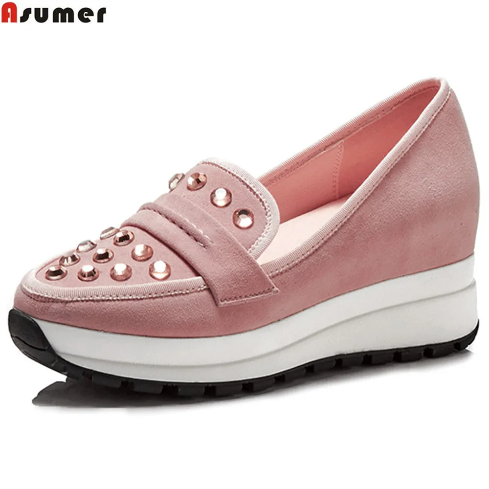 

ASUMER fashion spring autumn new pumps shoes round toe casual single shoes increased internal suede leather high heels shoes