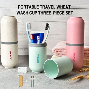 

Three-piece Set Portable Travel Wheat Washing Cup Set dust-proof Sanitary Ware Toothbrush Cup toothbrush cover bath accessories