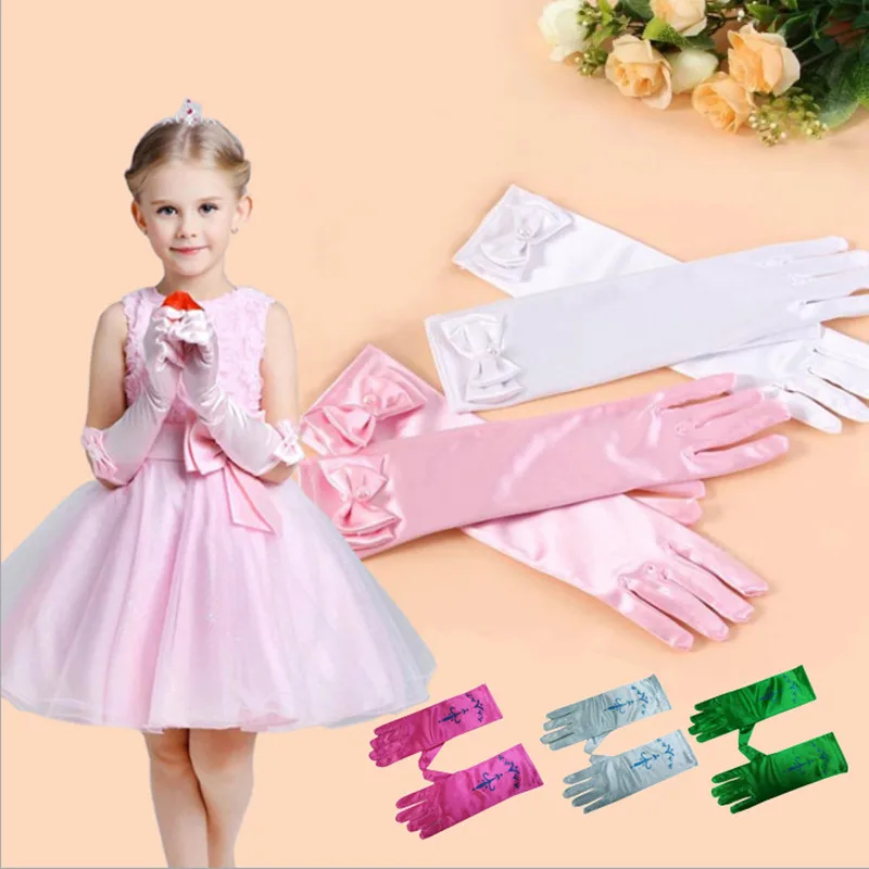 

Princess Gloves for Kid Girls Autumn Winter Children Gloves for Wedding Party Little Girl White Pink Blue Green Princess Gloves