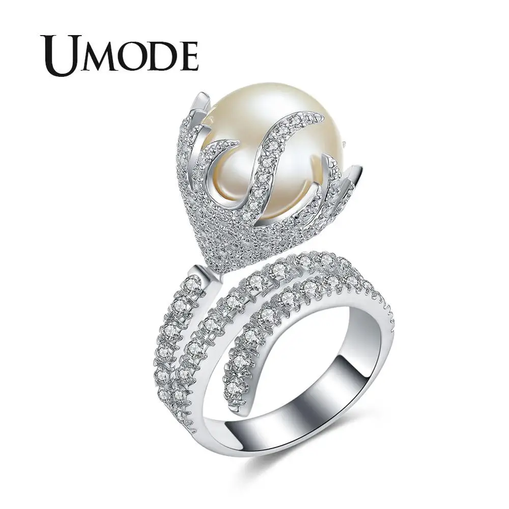 UMODE Роскошные обручальные кольца с крупными жемчужинами для женщин геометрические свадебные кольца египетская Мода массивные ювелирные изделия аксессуары UR0327
