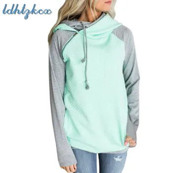 

Stitching Long-sleeved Hooded Hoodies Female 2018 Autumn-winter New Fashion Casual Zippers Cotton Pullovers Hooded Hoodies CX176