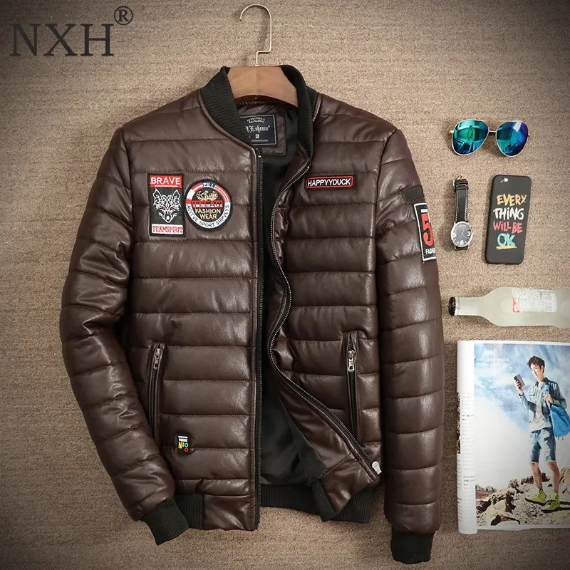 Мужская зимняя куртка из искусственной кожи размеры 45 150 кг|brand leather jacket|leather