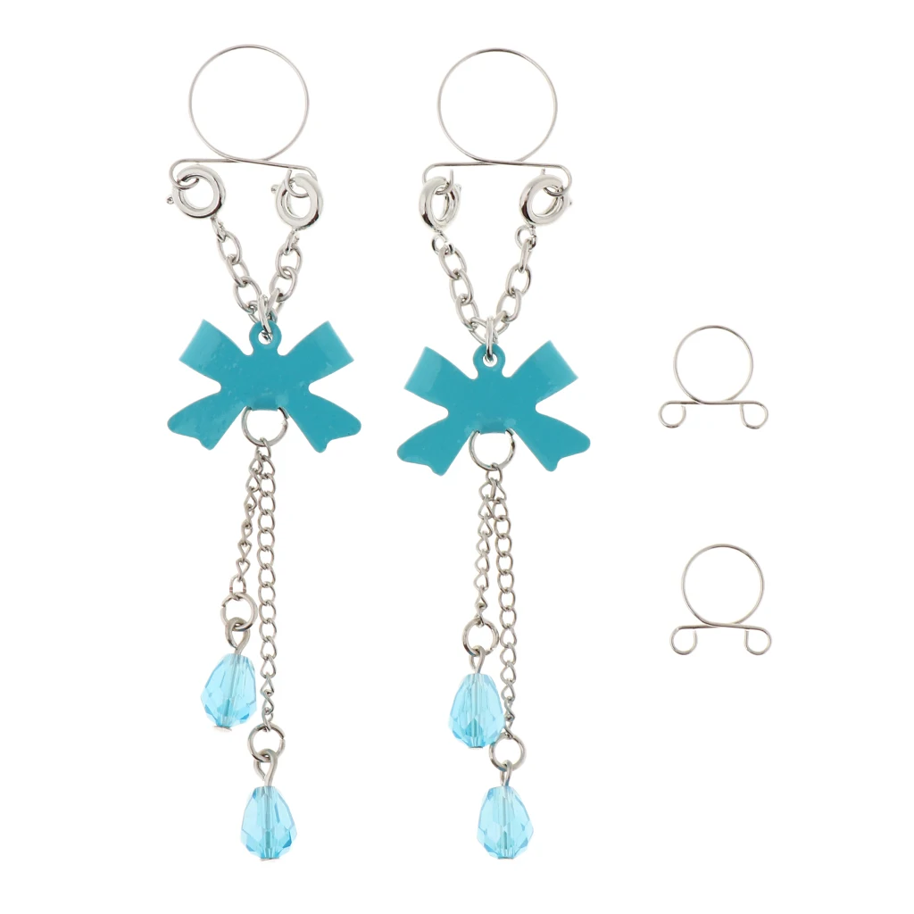 1 Pair Clip On Fake Non Pierce Nipple Rings Crystal Dangle Non Pierced Body Jewelry