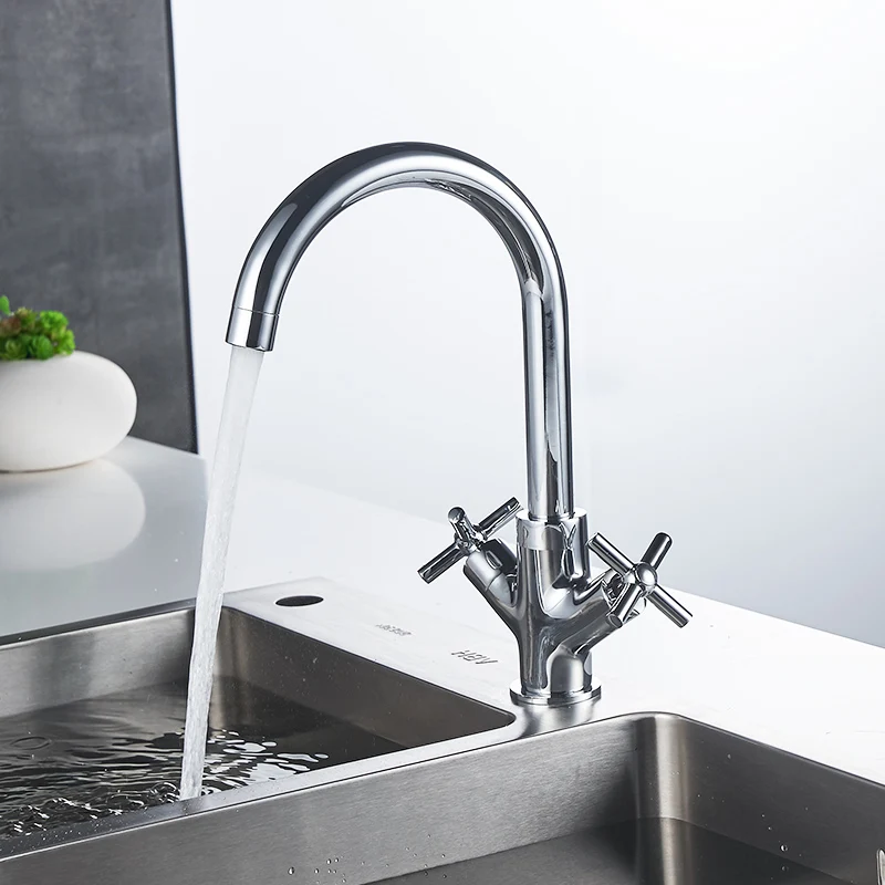 Brass Kitchen Faucet Mixer Chrome Cold Hot Separation Switch Kitchen Tap Single Hole Water Tap 296-33C Brass Kitchen Faucet Mixer Chrome Cold Hot Separation Switch Kitchen Tap Single Hole Water Tap 296-33C