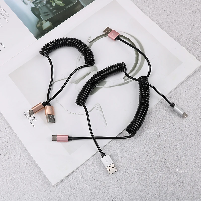 Пружина спиральный Выдвижной USB мужчина к type C USB-C кабель для зарядки данных Мода 1 м