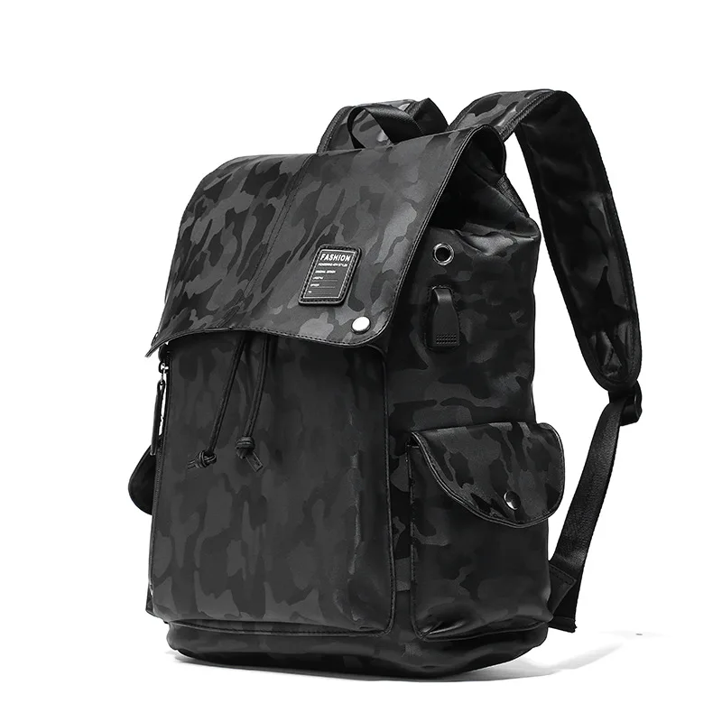 

2019 New Preppy Style Men's PU Leather Backpack Black Camouflage Backpack Schoolbag Male Leisure Travel Bags Large Capacity Bag