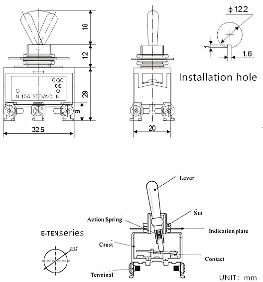 Высокое качество 1 шт. E-TEN1322 15A/250 V 6 pin водонепроницаемая крышка ПЕРЕКЛЮЧАТЕЛЯ ВКЛ-ВЫКЛ-ВКЛ миниатюрный переключатель Переключатели оранжевый