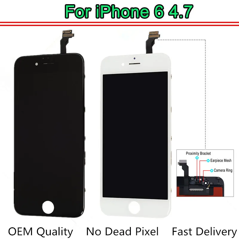 

10PCS OEM for iPhone 6 6G 4.7 inch LCD display touch screen with Digitizer Assembly + Original flex cable Free shipping