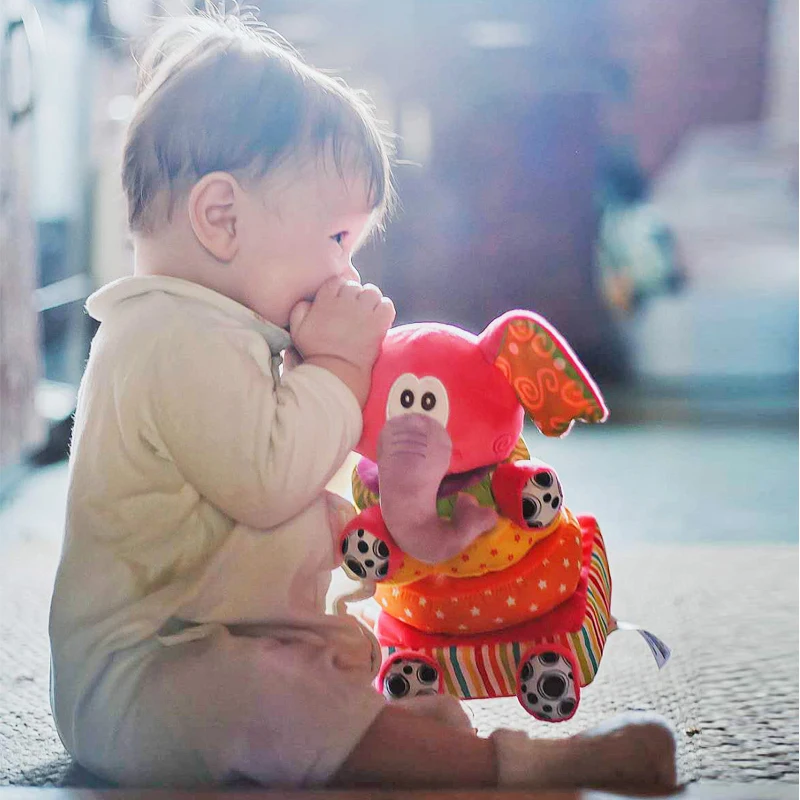 

Baby Soft Rattles Toys Plush Mobiles Ring Bell Rustle Paper Colorful Elephant Stacking Toys Educational Toys For 0-12 Months