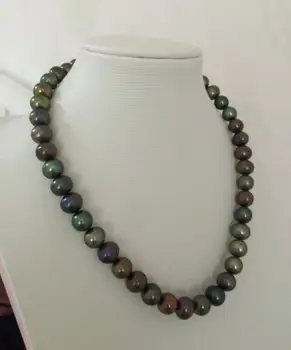 

stunning9-10mm tahitian black multicolor round pearl necklace 18inch 925silver