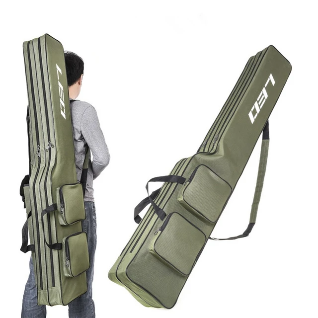 Outdoor Double-layered Fishing Rod Bag Folding Zipped Fish Poles Carrier  Storage Pouch