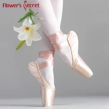Flower' Secret Pointe Satin Upper With Ribbon Girls Women's Pink Professional Ballet Shoes Dancing Shoes With Toe Pads
