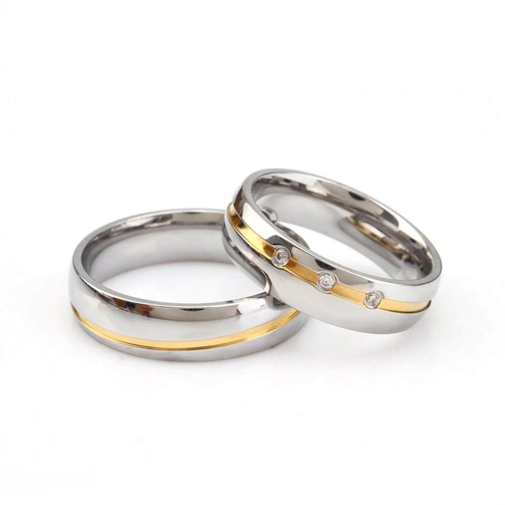 Silver Cubic Zirconia Wedding Rings Stainless Steel Anniversary Couple Rings For Lover's Jewelry