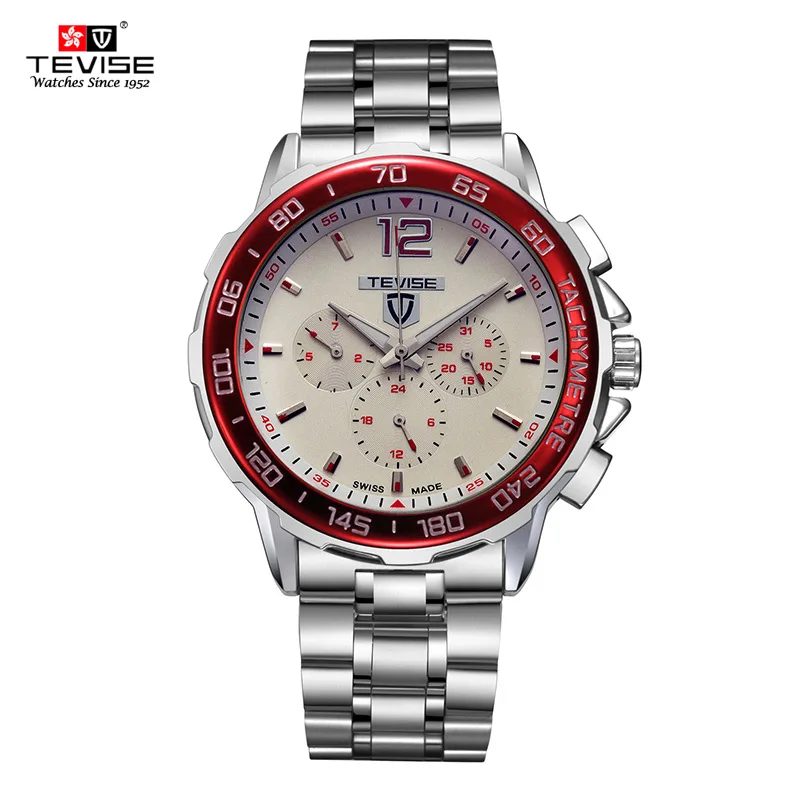 

TEVISE New watch 4 colors White dial Full Stainless strap push Button Hidden clasp Automatic Mechanical Men's watch Hot Selling