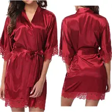 Hot Women robe Silk Satin Robes Wedding Bridesmaid Bride Gown kimono Solid robe Female Erotic Lace Sex Costume